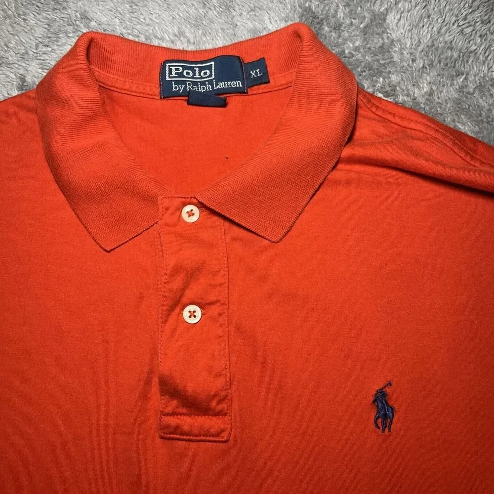 VTG Polo By Ralph Lauren Men's SZ XL Orange Polo/Blue Pony Cotton Short Sleeve